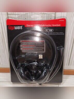 Gigaware PC USB PlugIn MultiMedia Headset/Microphone Combo Black Sealed NEW